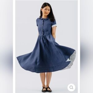 Son De Flor Twill Linen Classic Dress Short Sleeve